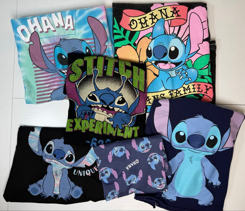 Bulk Lot 6pc Disney Stitch T-Shirt Bundle, Various Sizes Medium and XS